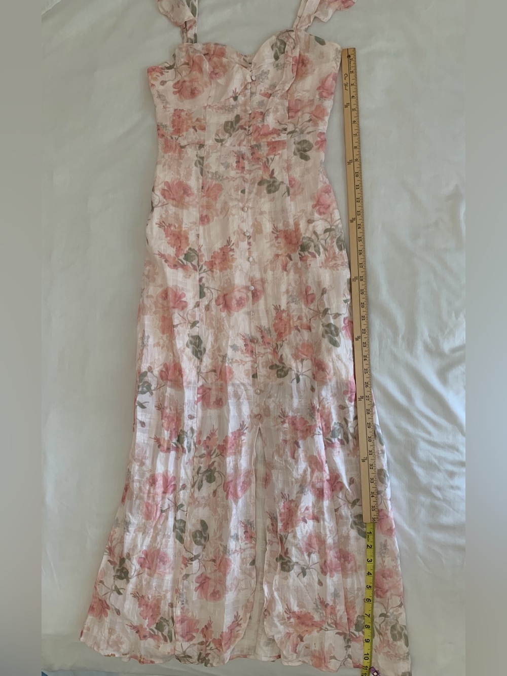 NWT Guess Sweetest Rose Print Pink Linen Blend Maxi Dress Size 2 Flutter Sleeve - Picture 10 of 15